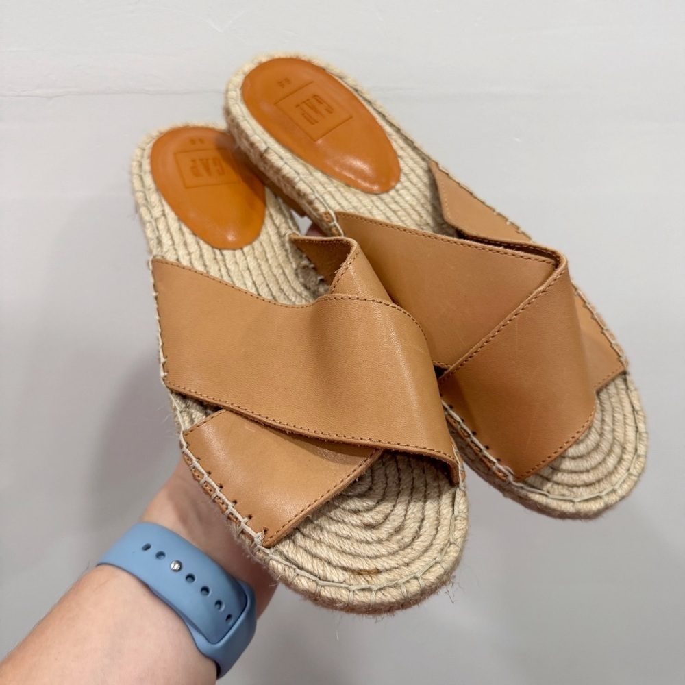 Gap Cross Strap Espadrille Sandal Tan Leather Size 8.5